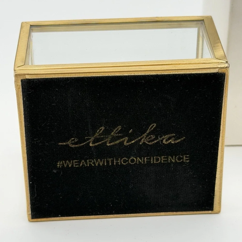 Ettika Mini Ring Box Glass & Brass 3″ × 2.5″ × 2″ Display Trinket Box